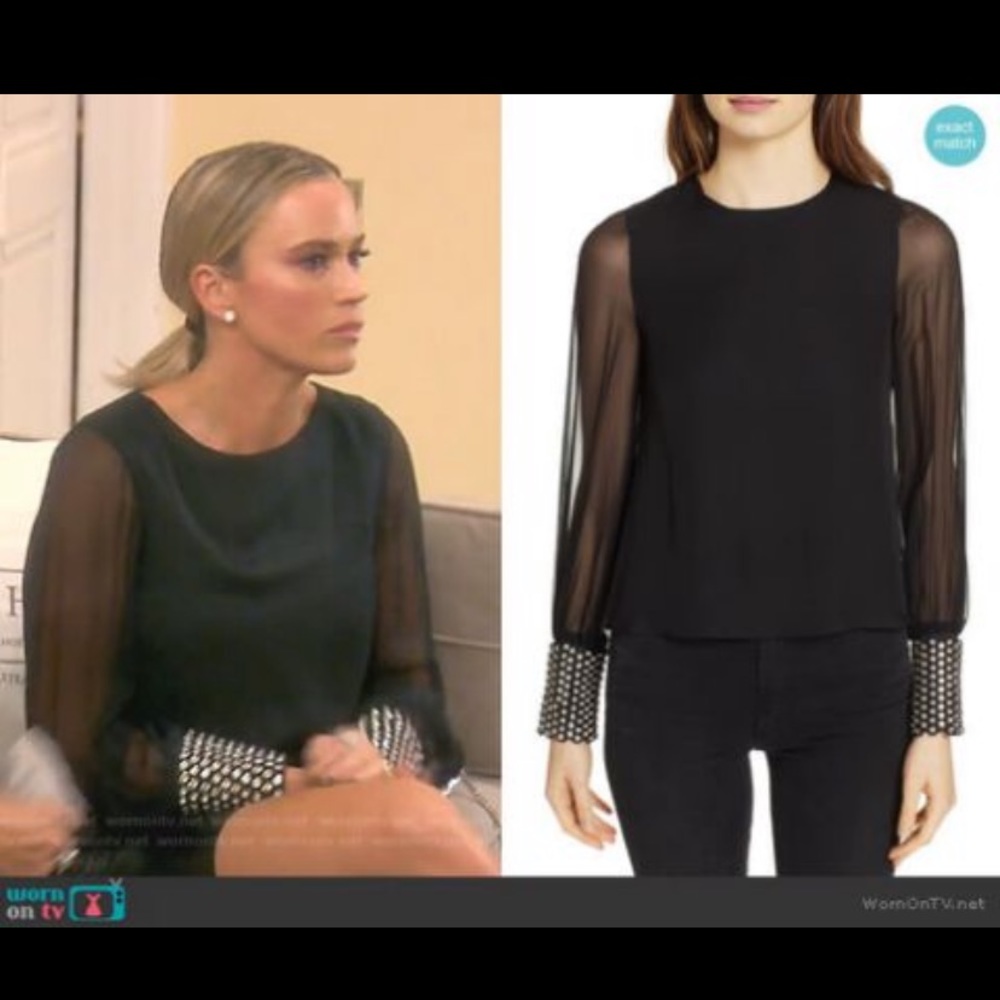 Alice and Olivia black top with embellished cuffs